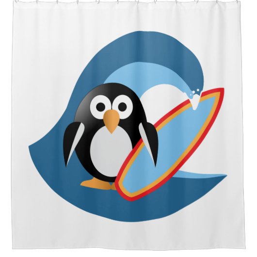 Pinguinsurfer Duschvorhang (Vorderseite)