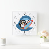 Pinguinsurfer Quadratische Wanduhr (Zuhause)