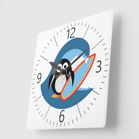 Pinguinsurfer Quadratische Wanduhr (Winkel)