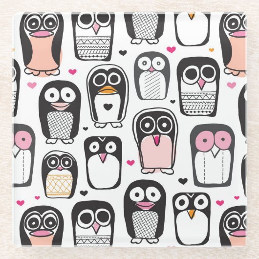 Pinguinvogel-Illustrationshintergrund Glasuntersetzer (Vorderseite)