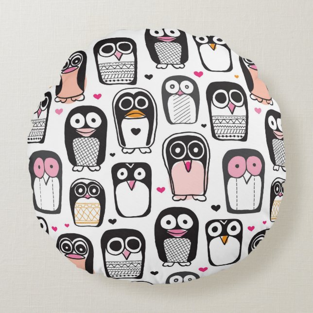 Pinguinvogel-Illustrationshintergrund Rundes Kissen (Vorderseite)