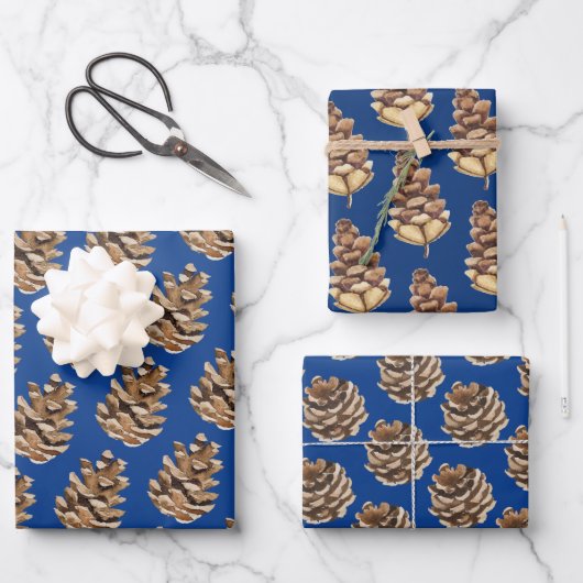 Pinienbäume auf blau geschenkpapier set (Vorderseite)