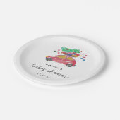 Pinienbäume auf der Dusche des roten Autos Baby Pappteller (Schrägansicht)