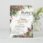 Pinienbäume, Baumzweige Babydusche Einladung (Stehend Vorderseite)
