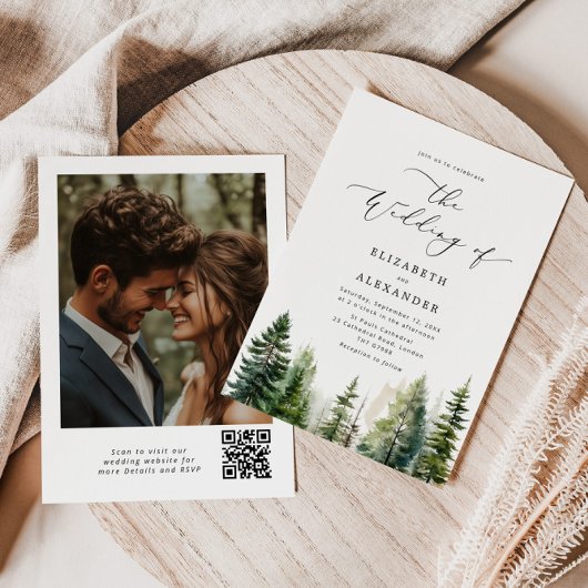 Pinienbäume Eleganter qr Code Hochzeit Einladung