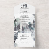 Pinienbäume, Gebirge, Nebelhochzeit | All In One Einladung (Innen Boden)