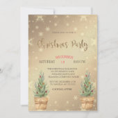 Pinienbäume, goldenes Weihnachtsgebäck - Party Einladung (Vorderseite)