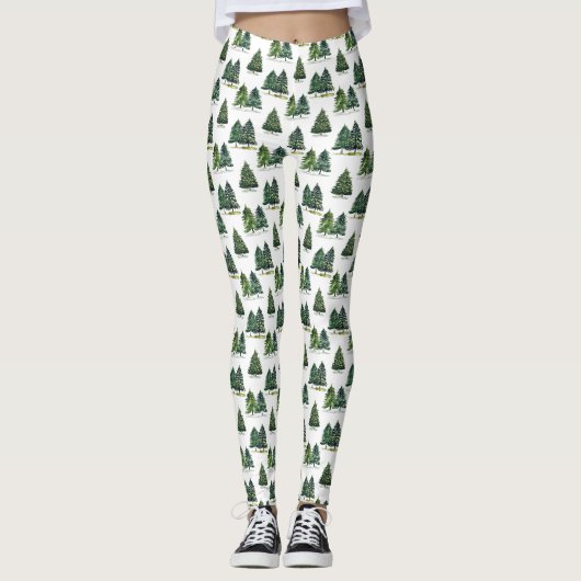 Pinienbäume Muster Weihnachten Grüne Farbe Leggings (Vorderseite)