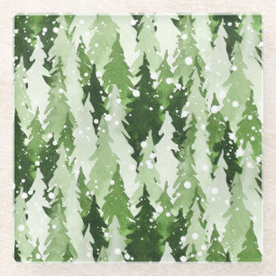 Pinienbäume Schnee: Weihnachten in Aquarellen. Glasuntersetzer