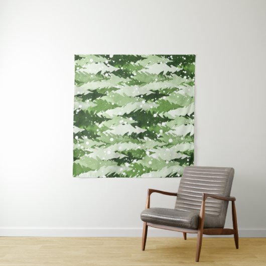 Pinienbäume Schnee: Weihnachten in Aquarellen. Wandteppich (Beispiel (Horizontal))