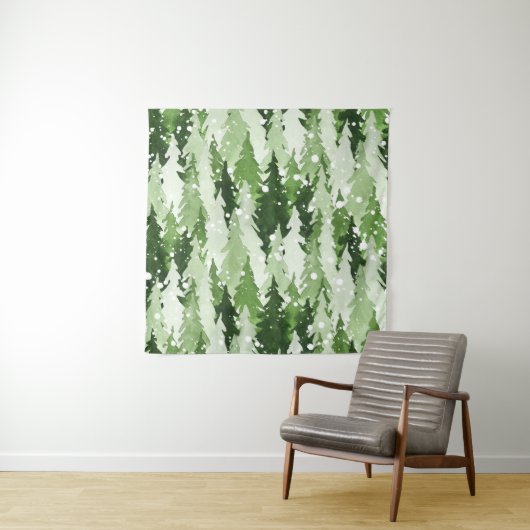 Pinienbäume Schnee: Weihnachten in Aquarellen. Wandteppich (Beispiel)