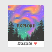 Pinienbäume Silhouette - Nordlichter Aufkleber (Blatt)