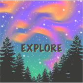 Pinienbäume Silhouette - Nordlichter Aufkleber (Vorderseite)