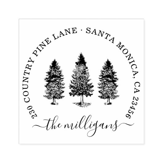 Pinienbäume Skriptname & Rücksendeadresse Gummistempel (Prägung)