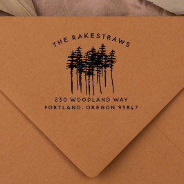 Pinienbäume und Familienname Rustikale Rücksendead Gummistempel