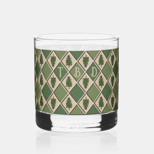 Pinienbäume und Harlequin Trinkglas Whiskyglas (Vorderseite)