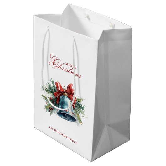 Pinienbrunnen und Individuelle Name der Weihnachts Mittlere Geschenktüte (Rückseite Schrägansicht)