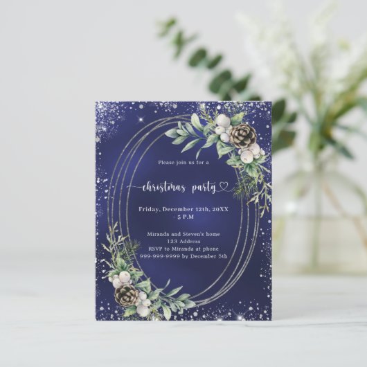 Pinienkiefer Glitzer Weihnachten Party Einladung (Stehend Vorderseite)