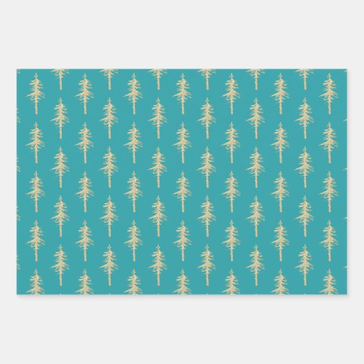 Pinienwald Aquamarin Türkis Blau Geschenkpapier Set (Vorderseite 3)