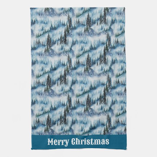 Pinienwald im Schnee Geschirrtuch (Vertikal)