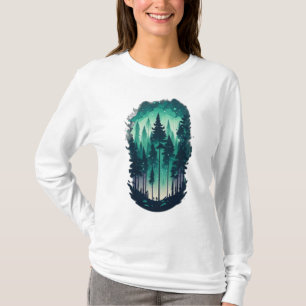 Pinienwald Landschaft Frauen lange Schläfchen T -  T-Shirt