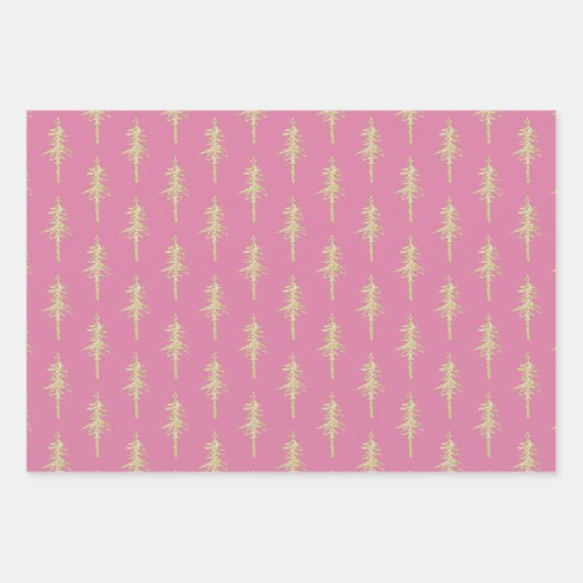 Pinienwald Rosa Himbeere Rot Geschenkpapier Set (Vorderseite 2)