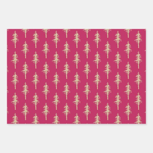 Pinienwald Rosa Himbeere Rot Geschenkpapier Set (Vorderseite)