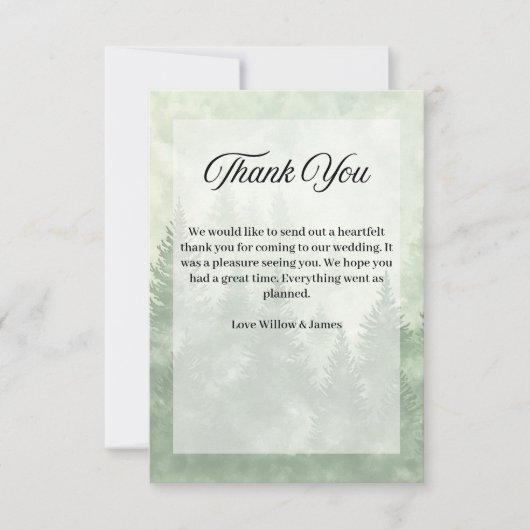 Pinienwald Rustikale Minimalistische Landhochzeit Dankeskarte (Vorderseite)