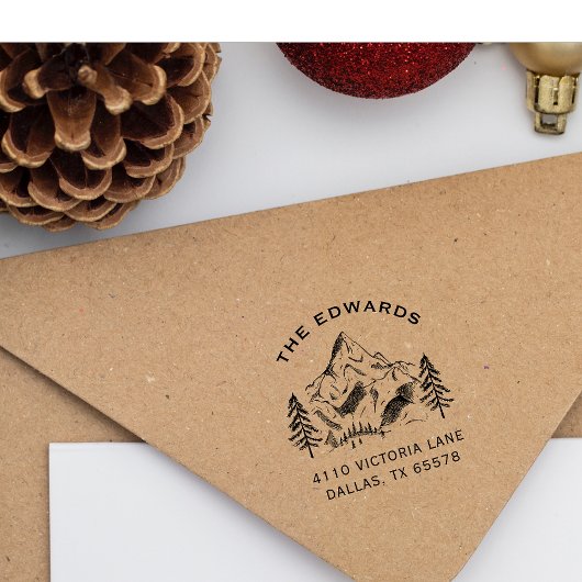 Pinienwald Winterbergfamilie Rücksendeadresse Gummistempel