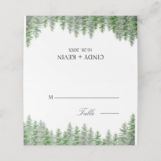 Pinienwaldhochzeit Platzkarte (Außenseite Aufgefaltet)