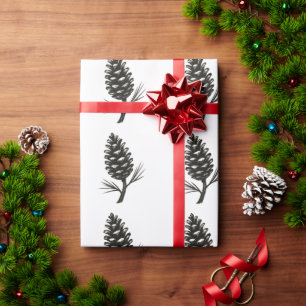 Pinienzapfen – Winterwald-Natur-Tintentdesign auf Geschenkpapier