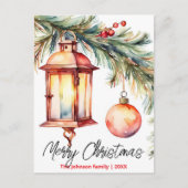 Pinienzweig und Holly Berries Feiertagspostkarte (Vorderseite)