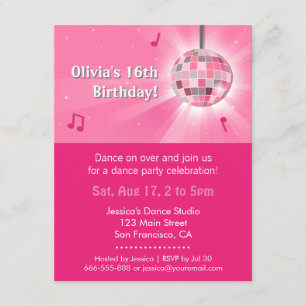Pink 16 . Geburtstag Disco Dance Geburtstagsparty Einladung