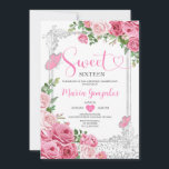 Pink 16 . Geburtstag Silver 16. Girl Birthday Part Einladung<br><div class="desc">Pink 16 . Geburtstag Silver 16. Girl Geburtstagsparty Einladung Mis Quince 15 Anos,  16. Geburtstag.</div>
