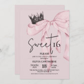  Pink 16th Birthday ⎮Modern Bow Sweet 16 Einladung (Vorne/Hinten)