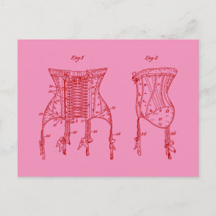 Pink 1908 Corset Illustration Postkarte
