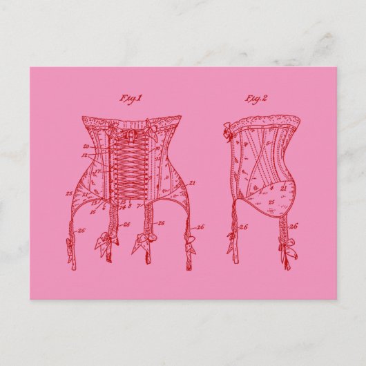 Pink 1908 Corset Illustration Postkarte (Vorderseite)