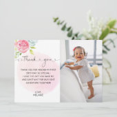Pink 1. Geburtstag Foto Danke Karte (Stehend Vorderseite)
