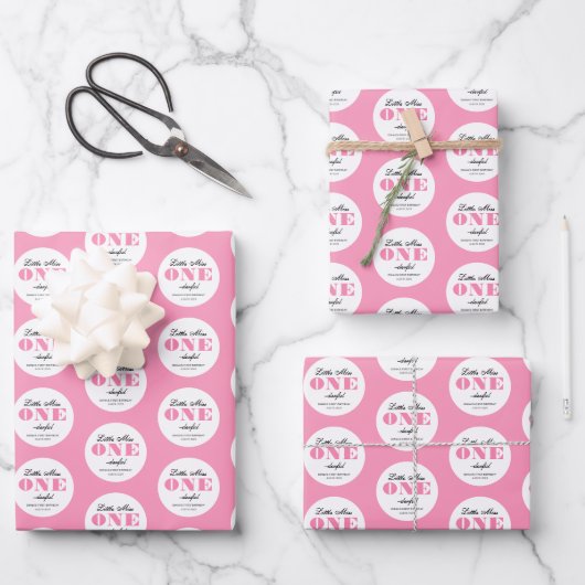 Pink 1. Geburtstag Geschenkpapier Set (Vorderseite)