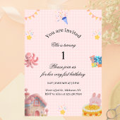 Pink 1st Birthday Invitation Einladung