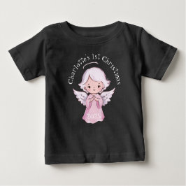 Pink 1st Christmas Girls Angel Cute 2025 Black Baby T-shirt