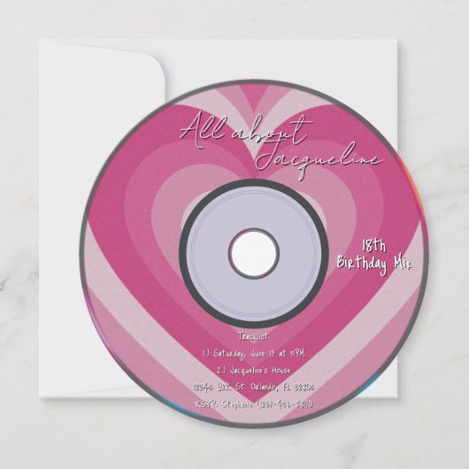 Pink 2000s Aura Hearts Music CD Birthday Einladung (Vorderseite)