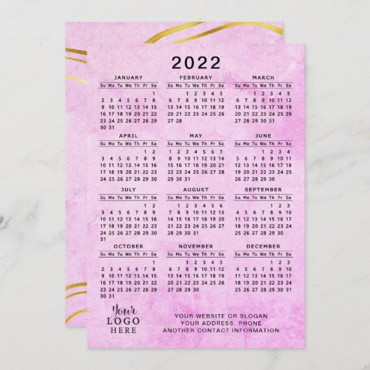 Pink 2022 Kalender Ihr Logo-Geschäft Programm (Vorne/Hinten)