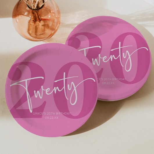 Pink 20. 20. Geburtstagspartei Pappteller