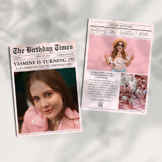 Pink 25. Geburtstagsparty Newspaper Cover Foto Einladung