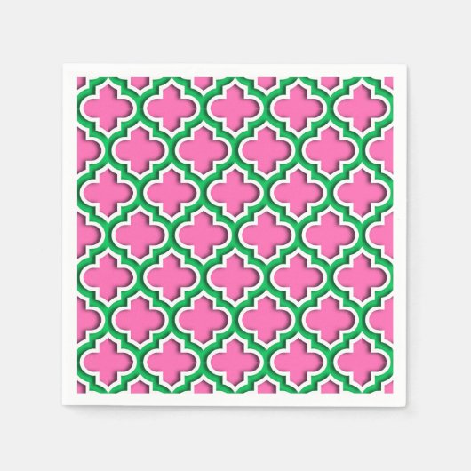 Pink #2, Smaragd, weißer Marokkaner Quatrefoil Serviette (Vorderseite)