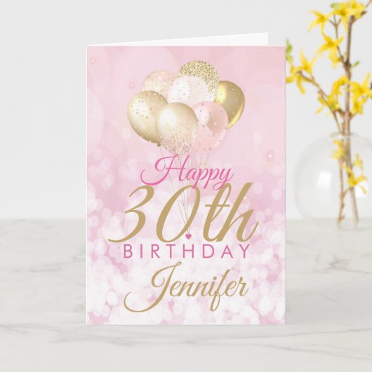Pink 30. Geburtstag Glitzer Ballon Karte (Gelbe Blume)