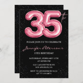 Pink 35. Geburtstag Einladungen Balloon Glam Black (Vorne/Hinten)