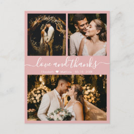 Pink 3 Foto Collage Wedding Danke Postcard Postkarte
