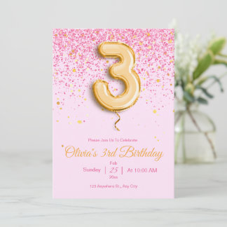 Pink 3. Geburtstag Einladung Glitzer Mädchen Gebur